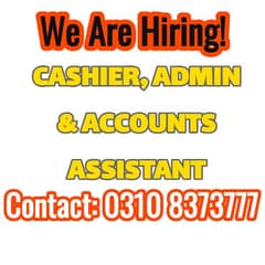 Cashier, Admin (Free meal and accomodations)