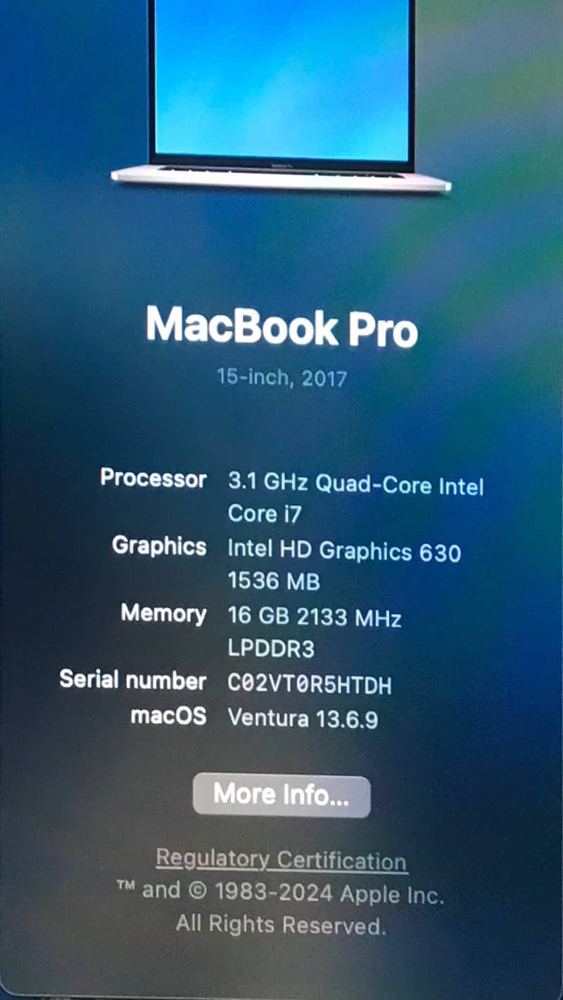 2017 MacBook Pro 15" 4GB Gfx Card (Touch Bar Varient) 2