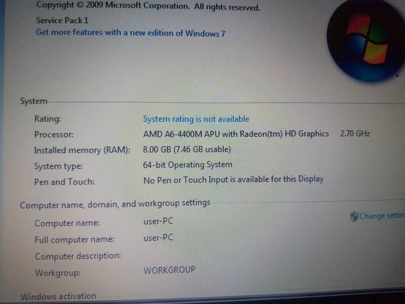 Samsung laptop AMD A6 5