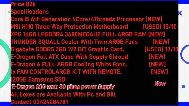 Full ARGB gaming pc For sale brand new 1