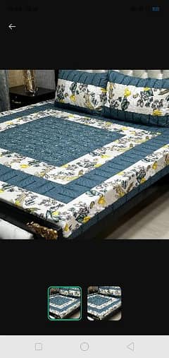 3 Pcs Cotton Satin Embroidered Patchwork Printed Double Bedsheet sale