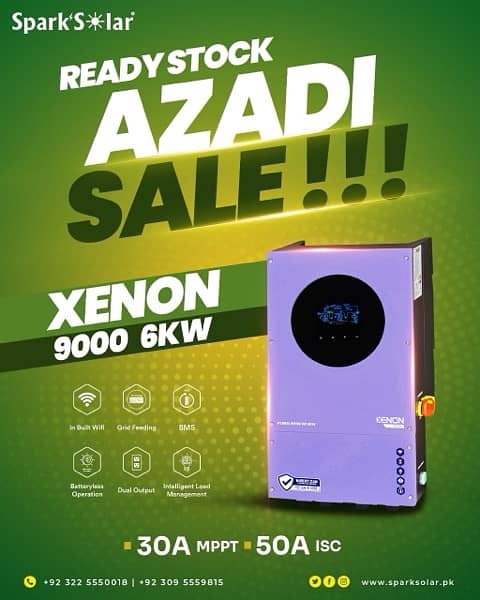 KNOX XENON-9000 6KW IP65 Hybrid Solar Inverter isc 50A MPPTs Dual wifi 0