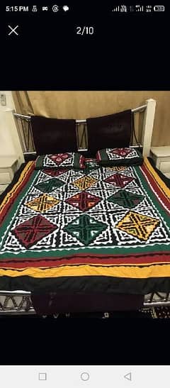 Wooden bed and bed side tables