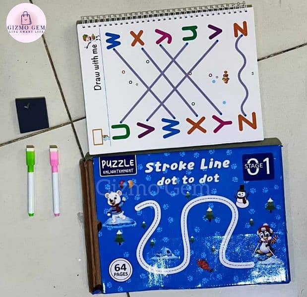 64Pages Kids Reusable Tracing Work Book with 2 Pens and 1 Foam Duster 1