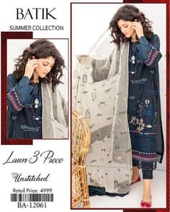 3 piece women's unstitched lawn embroidered suit