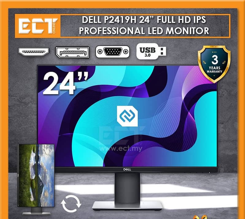 24" Inch Dell P2419H Borderless IPS Full HD LED Monitor with HDMI Por 0