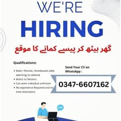 Home Based Online job Available Male & Females Students watsapp cv