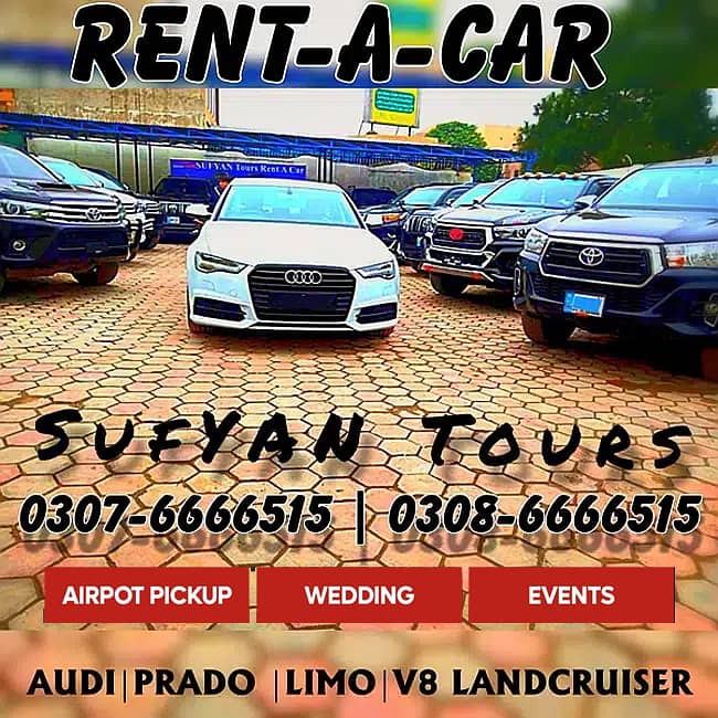 WEDDING CAR ON RENT PRADO, AUDI A6, V8, FORTUNER, LIMO, MERCEDES 12