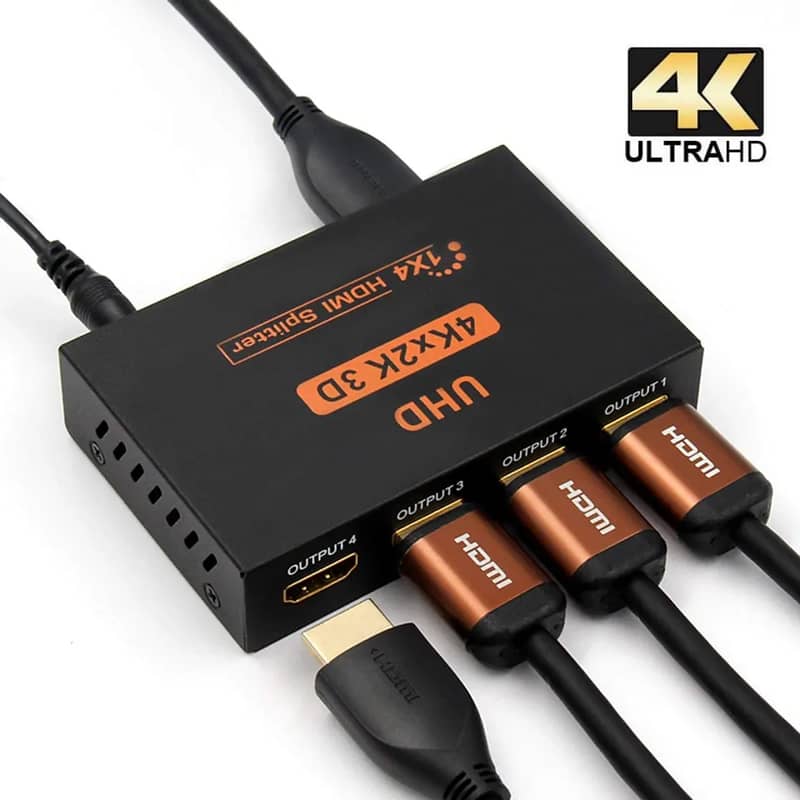 HDMI Splîttér 1 in 4 Out, 4 Way HDMI Distribution Supports 3D 4K 1080 0