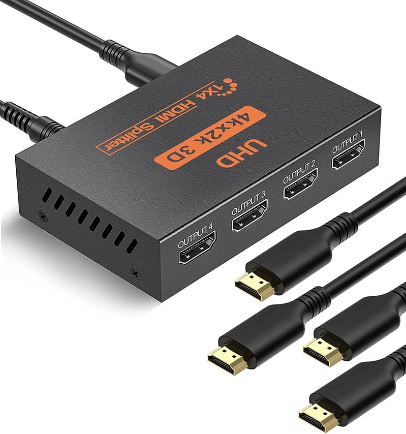 HDMI Splîttér 1 in 4 Out, 4 Way HDMI Distribution Supports 3D 4K 1080 6