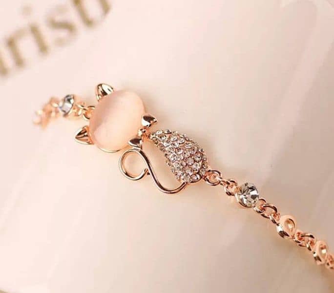 1 Pc Alloy Rose Gold Plated Opal Cat Bracelet 3