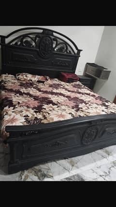 Wooden bed with dressing with side table in good condition 0