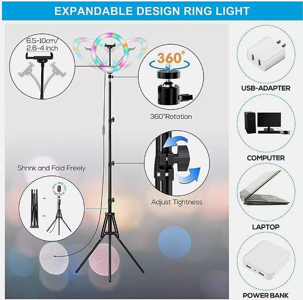 Wowstar Ring Light with Tripod Stand & Phone Holder, 10'' RGB Selfie R 2