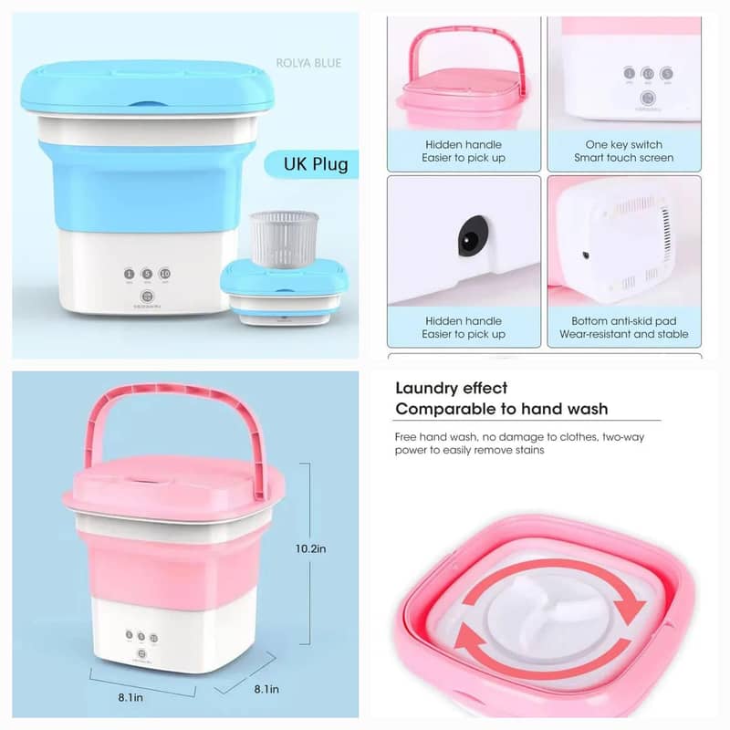 Foldable Electric Mini Washing Machine with Dryer Option, Portable Wa 9