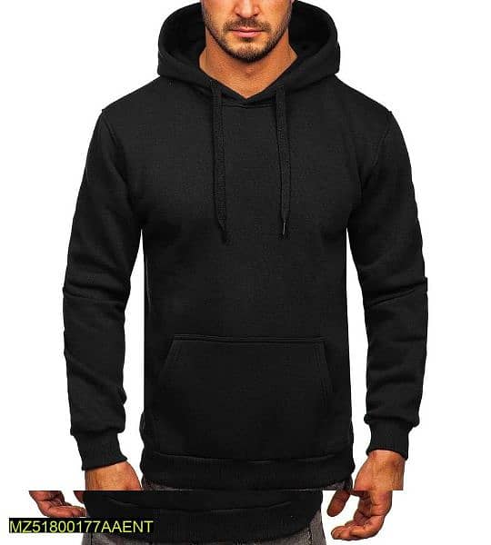 1 pcs Men's Stiched fleece plain hoodie, black 2