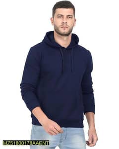 Men's Stiched fleece plain hoodie, Blue