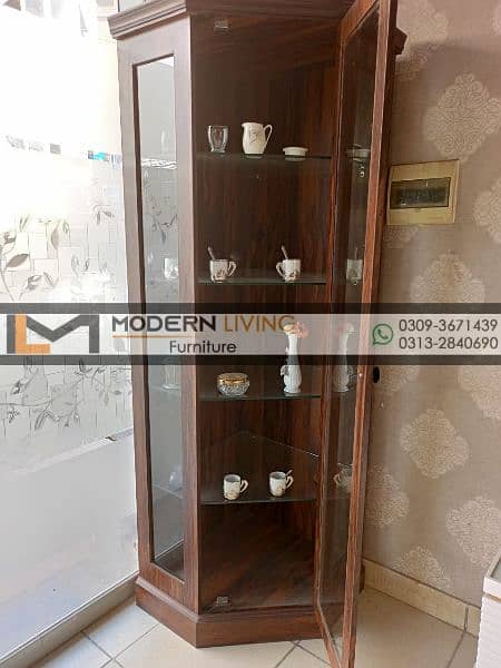 Stylish Showcase corner with glass shelves and light best quality 14