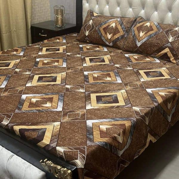 3 Pcs Crystal cotton printed double bedsheet 1