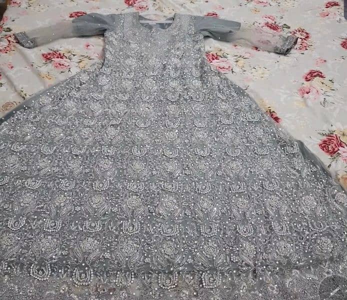 Grey Embroided Walima Bridal Maxi 0