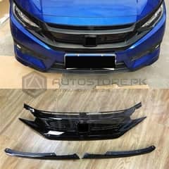 Black Front Grill For Honda Civic X 2016-2021. Genuine 3 Pieces