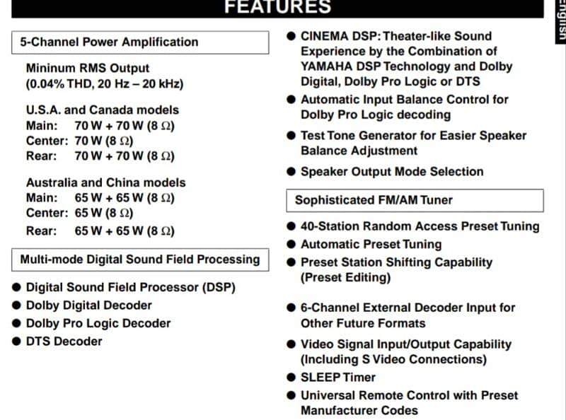 YAMAHA NATURAL SOUND AV RECEIVER RX-V595a 10