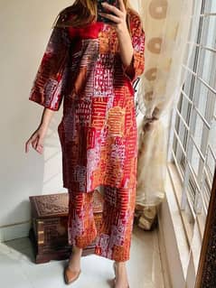 2 Pcs Women Stitched Linen Printed Suit