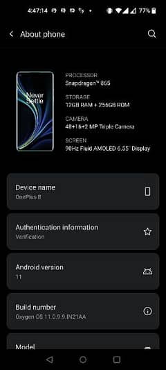 ONE PLUS 8 12GB RAM 256GB ROM 10/9