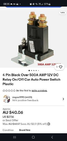 Pin Black Over 500A AMP 12V DC Relay On/Off Car Auto Power Switch 0