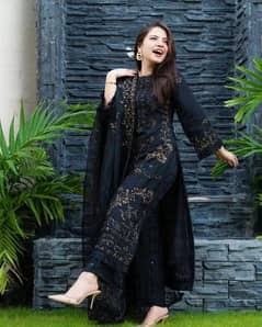 3 Pcs women's stitched lawn Embroidered Suit