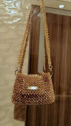 golden formal beaded clutch and shoulder bag both 0