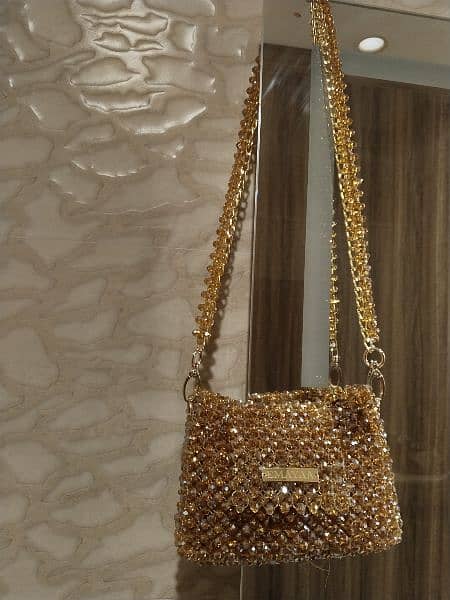 golden formal beaded clutch and shoulder bag both 1