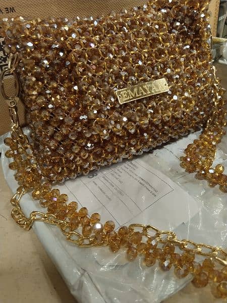 golden formal beaded clutch and shoulder bag both 2