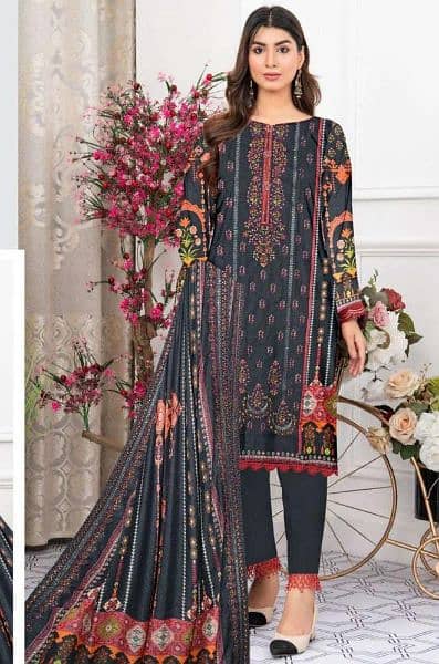 3 Pcs Women's Unstitched Karandi Printed Suit 0