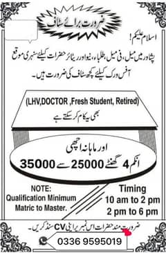 office work male and female staff required