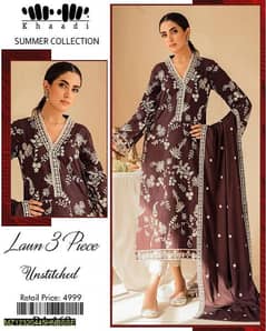 3 PC's women's unstitched lawn Ewbroidered suit