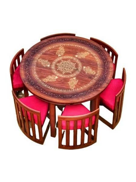 #wooden dining table and chair #Chinioti dining #round shape dinings 19