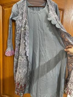 Grey 
Chiffon upper and dupatta 
katan silk inner and trouser