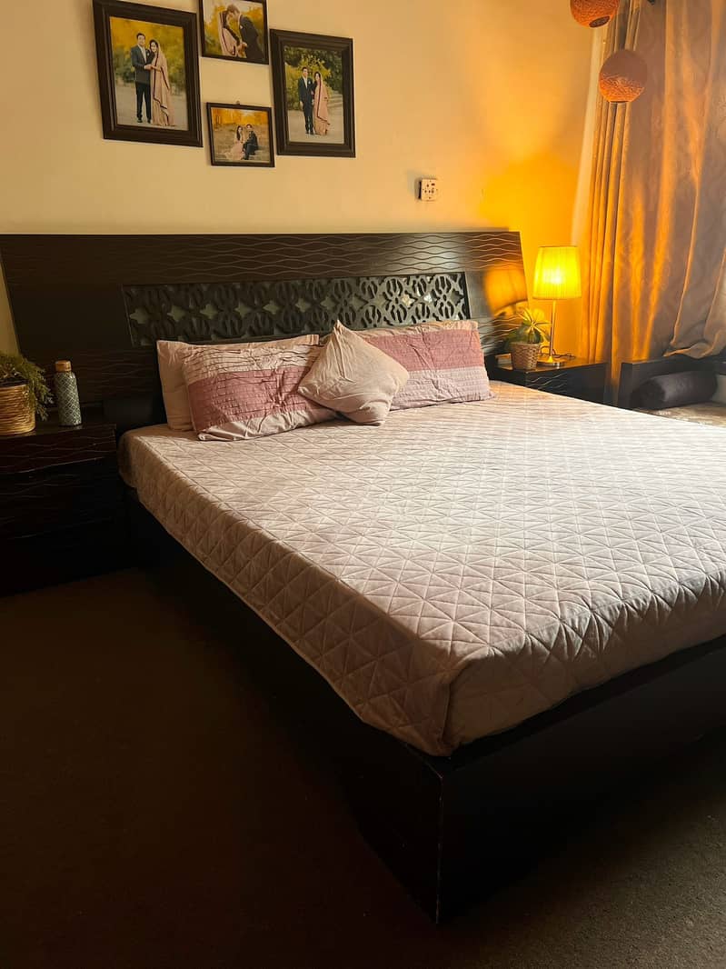 King size bed set with side tables, dressing table and seater 5