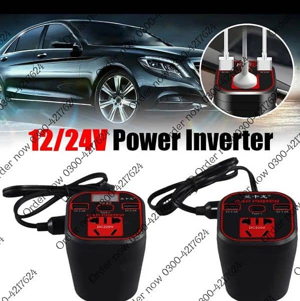 Car Power Inverter 12V/24V TO 220V Converter Type-C Fast 12v Pur 0