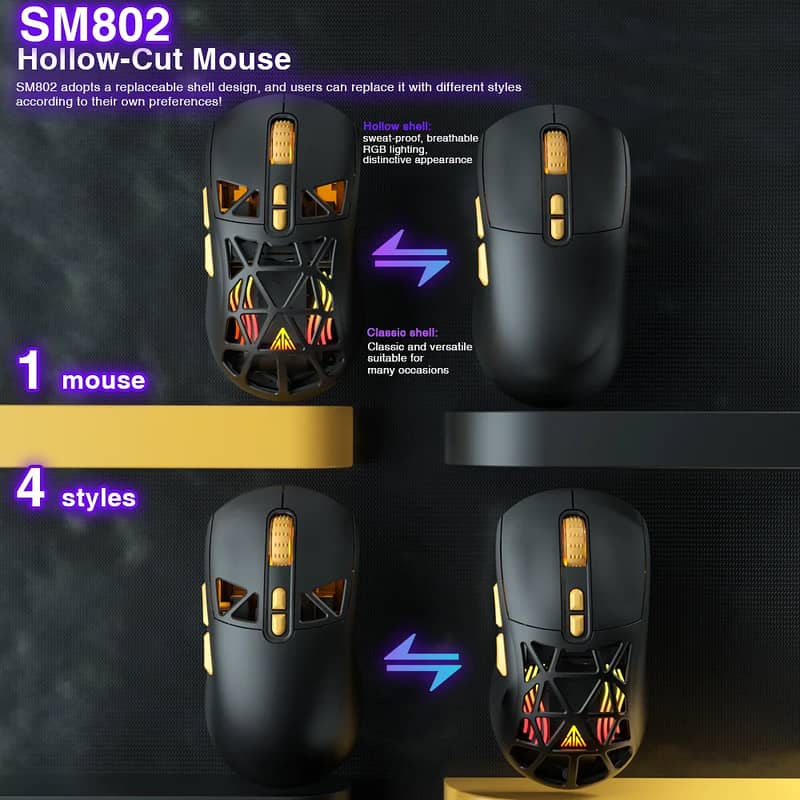 Solakaka SM802 Wireless Gaming Mouse - RGB, Hotswappable Switches 1