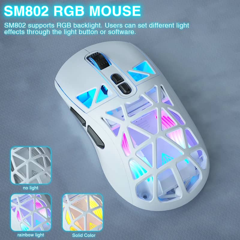 Solakaka SM802 Wireless Gaming Mouse - RGB, Hotswappable Switches 2