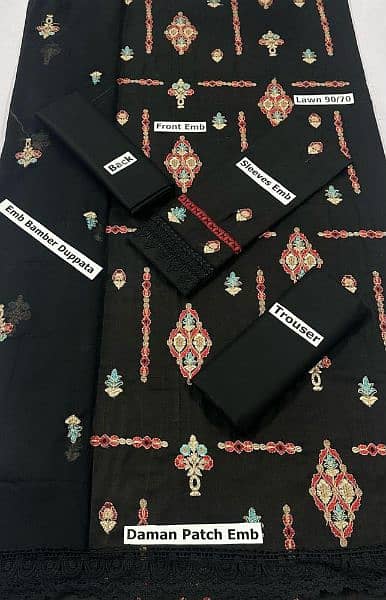 3 Pcs Women's Unstitched Lawn Embroidered Suit