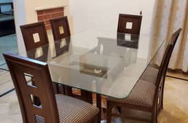 Glass top 6 seat wooden dining Table