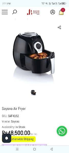 Sayona AIR FRYER 4.5 L LARGE 1500W Imported NEW 6