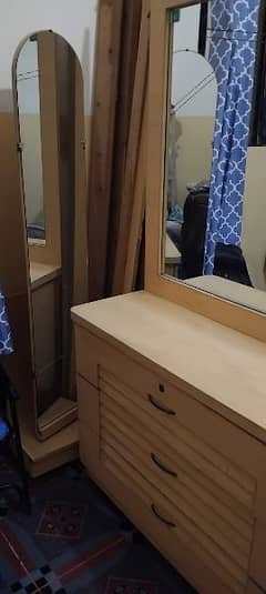 double bed with dressing table + full body mirror