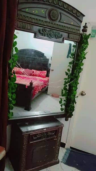 king size bed , side table and hanging mirror 1