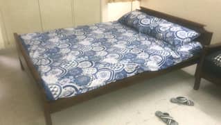 2 Queen Bed Set alongwith 2 side tables - Teak Wood. One old matress