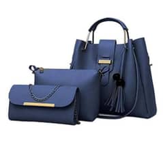 3 pcs women's PU Leather Plain Handbag 0