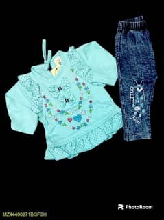 2Pvs Girl s' Stitched jersey lycra printed T shirt and pant set 0