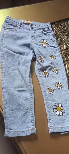 light blue embroidered jeans 0